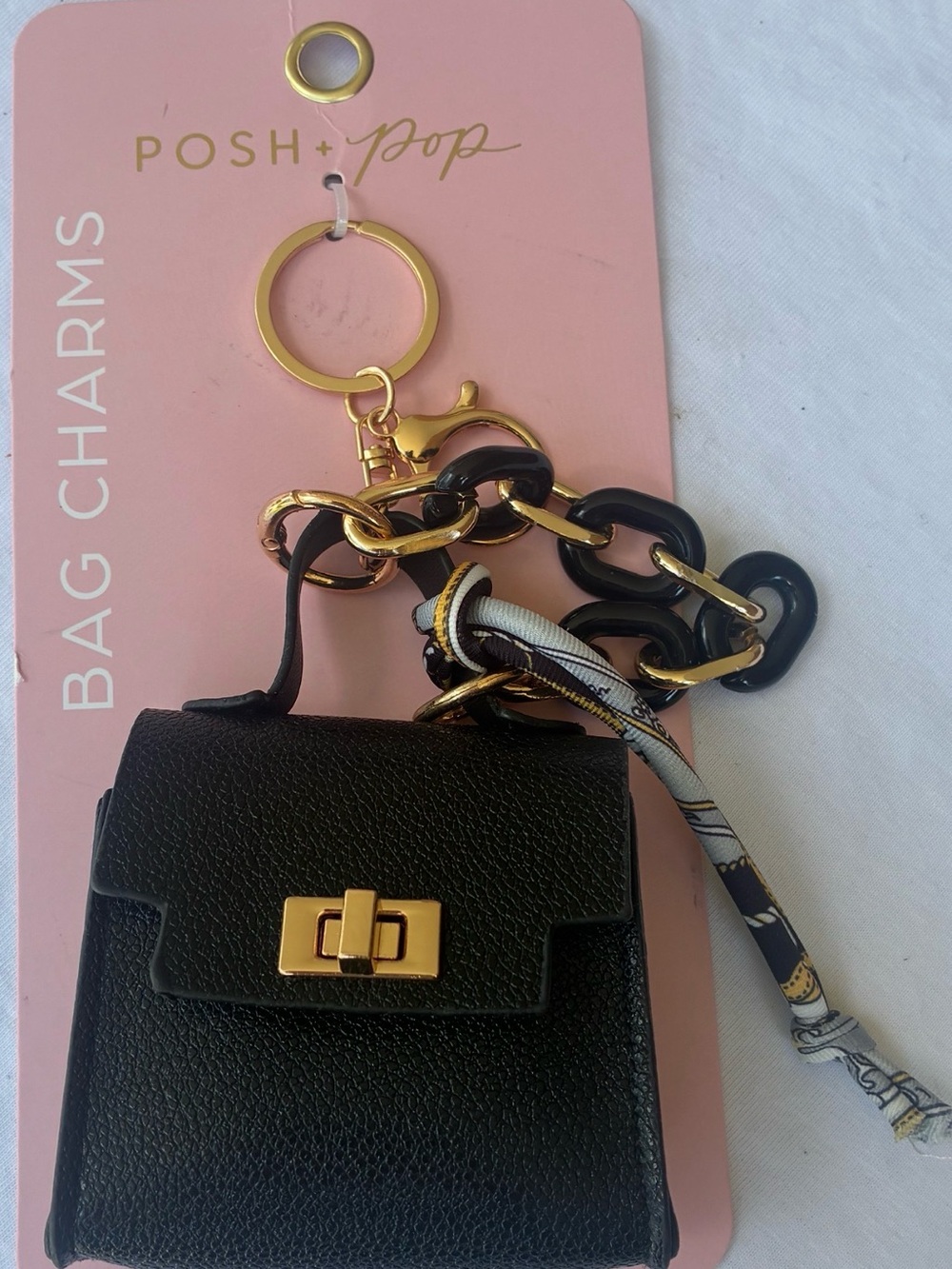 Black Mini Bag Charm with Gold Hardware